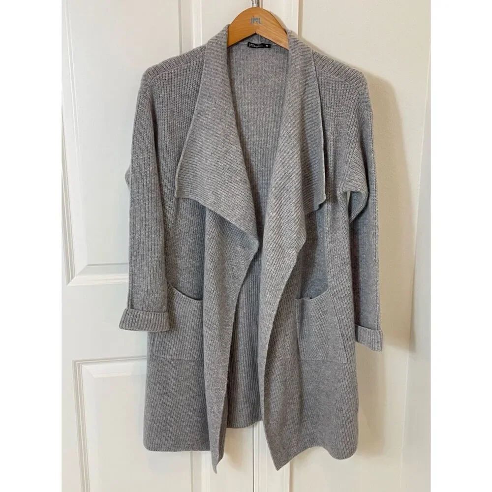 J. McLaughlin Cashmere Cozy Grey Long Open-Front Knit Cardigan Sweater